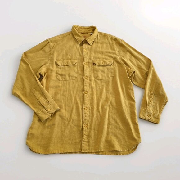 Levi's Relaxed Fit Shirt Mens L Mustard Yellow LS Cotton Buttons Pockets Western - Picture 9 of 16